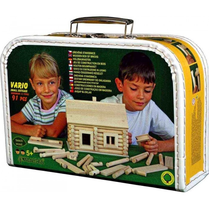 VARIO SUITCASE 91 piese - set constructie modular din lemn rotund 12 in 1 Walachia